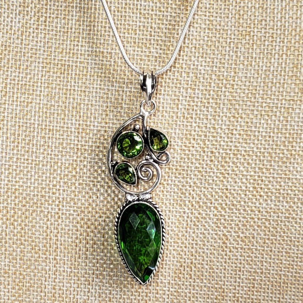 Peridot necklace, 925 silver large peridot gemstone pendant necklace